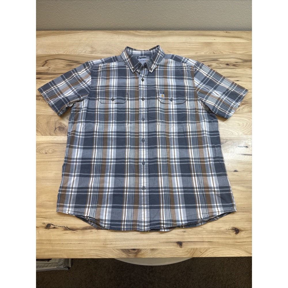Carhartt 103553 Men's Fort Brown Plaid Short Sleeve Button Down Shirt Medium